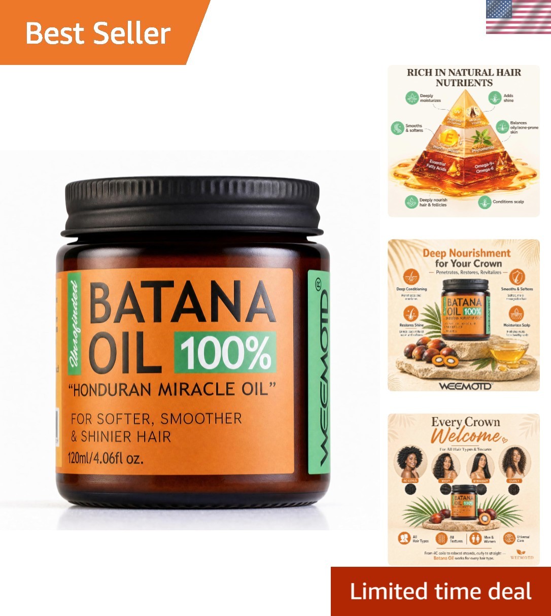 Unrefined Batana Hair Oil, 4.06 Fl Oz – Bright Coffee Scent for All Hair Types