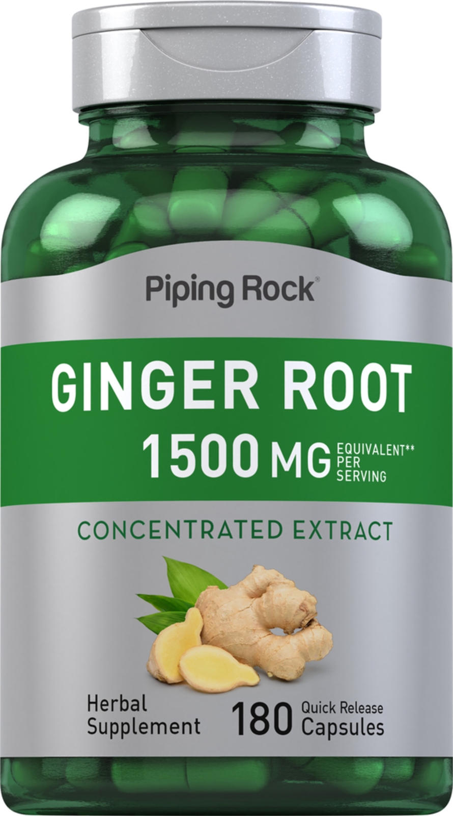 Ginger Root Capsules | 1500 mg | 180 Count | Non-GMO | by Piping Rock