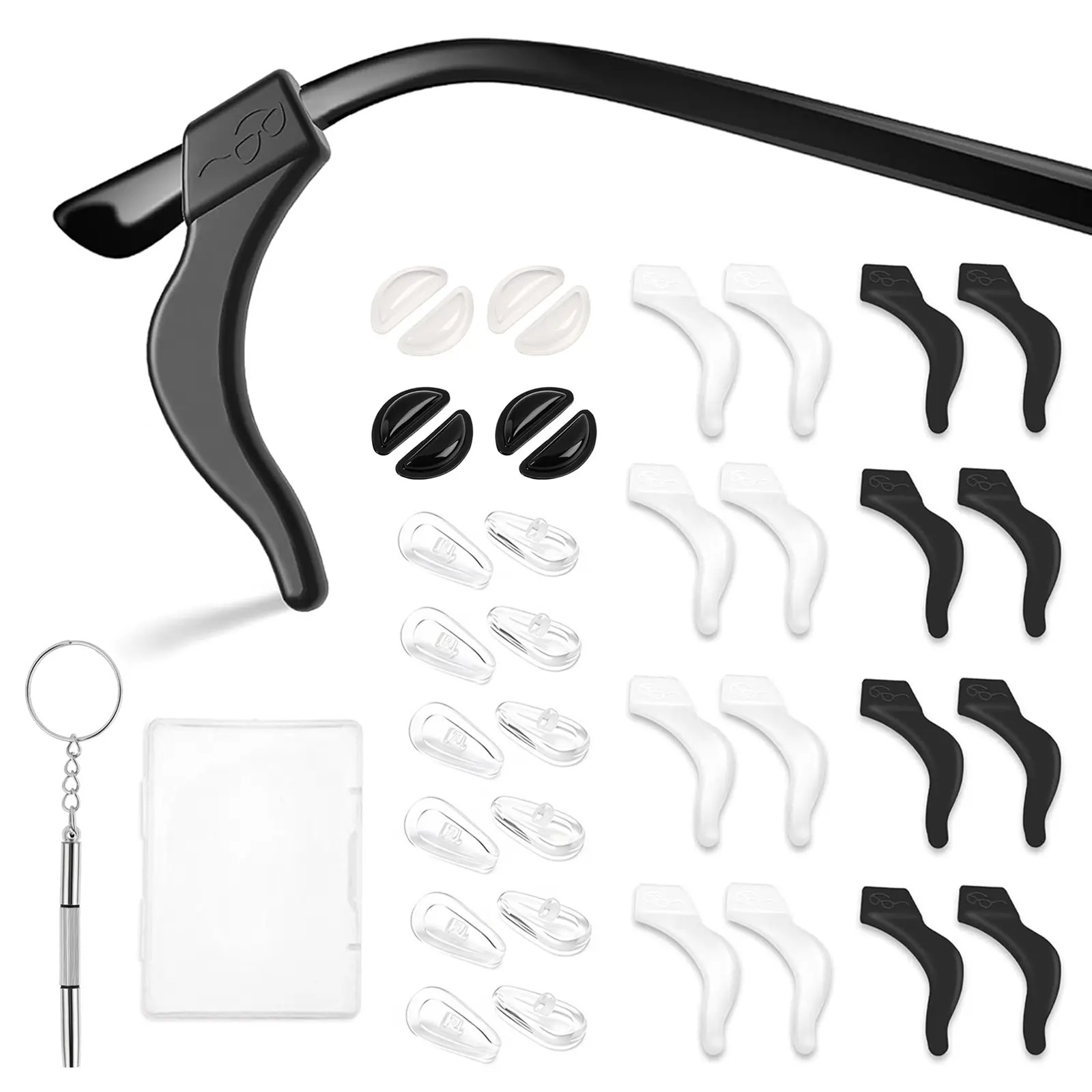 37Pcs Glasses Comfort Set Sticky Screw Nose Pads Anti-Slip Temple Sleeve Parts