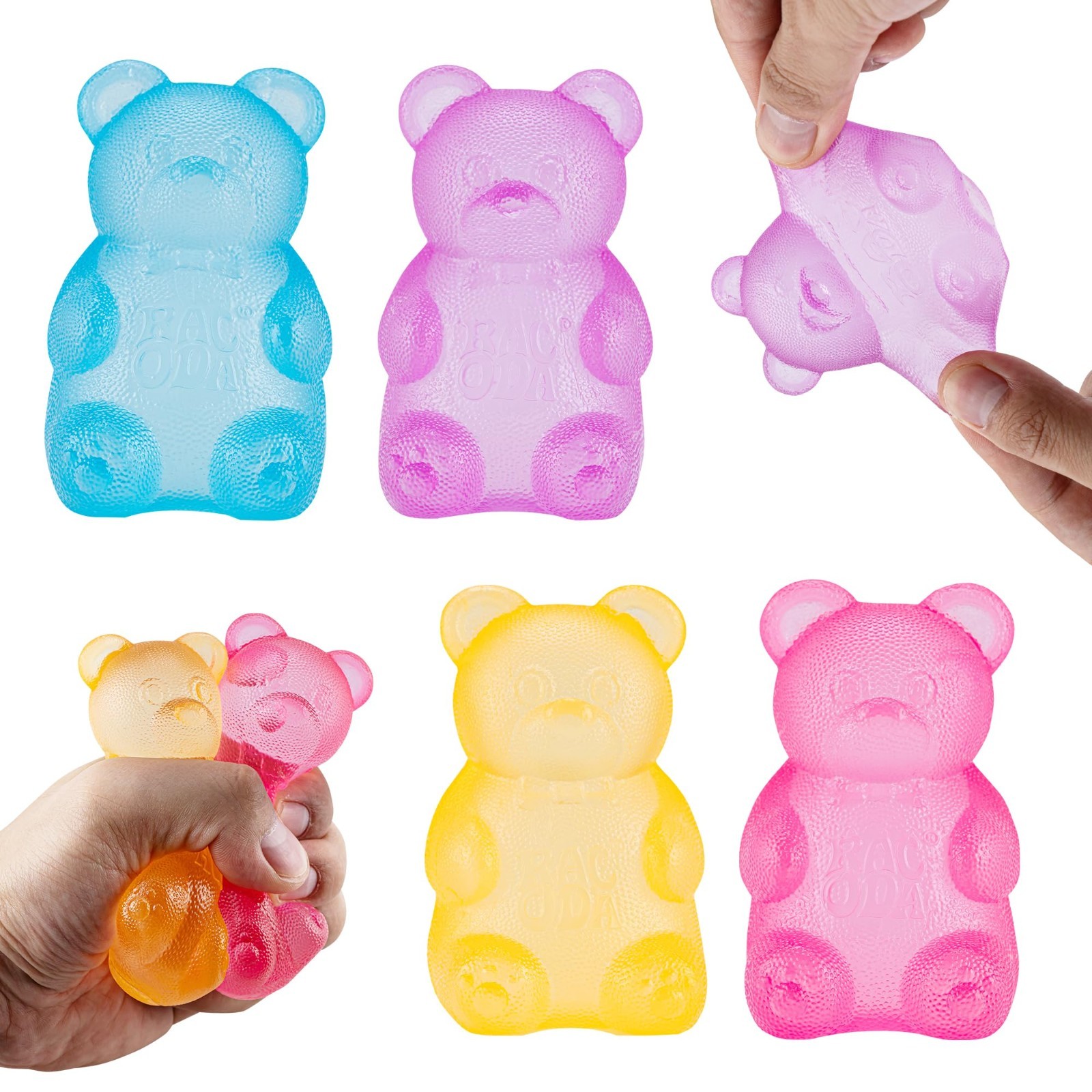 4 Pcs Gummy Bear Squishy Stress Balls – Soft TPR Fidget Toys for Kids & Adults,