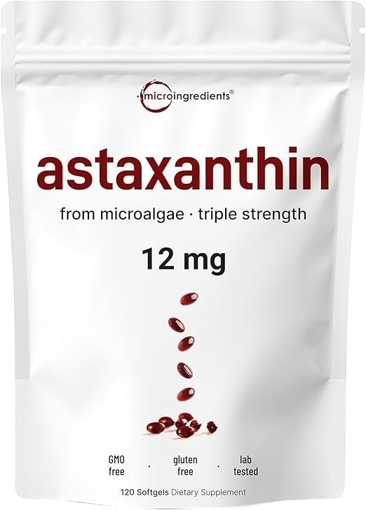 Triple Strength Astaxanthin 12mg – 120 Softgels from Microalgae for Eye & Joint
