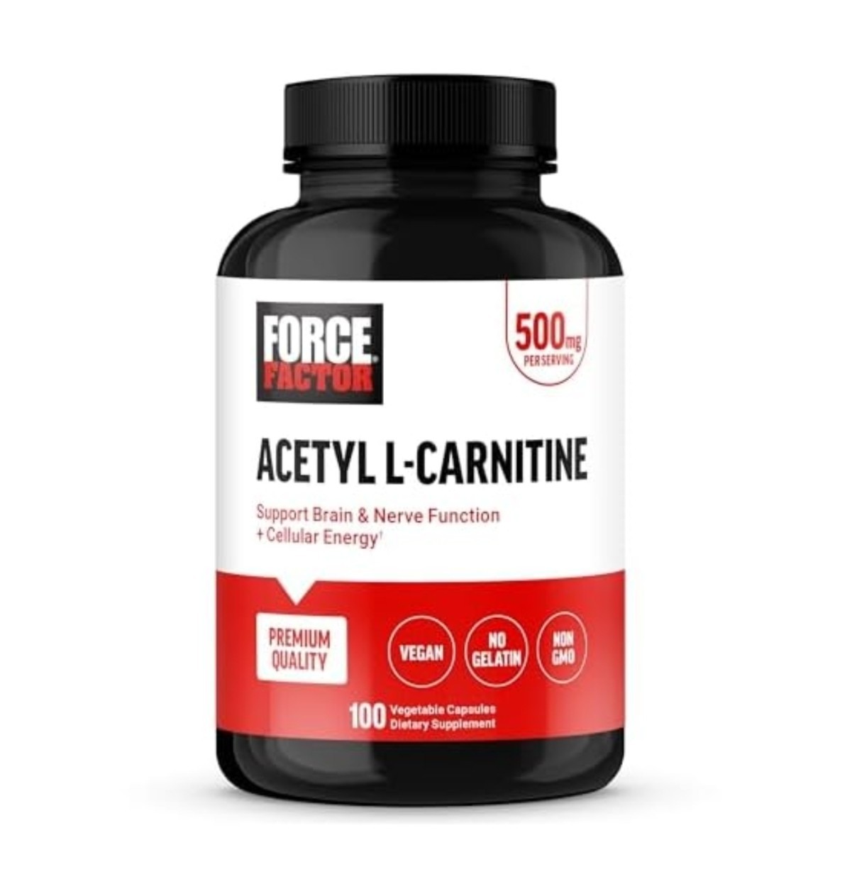Force Factor Acetyl L-Carnitine 500mg 100 Veg Caps Vegan Non-GMO No Gelatin