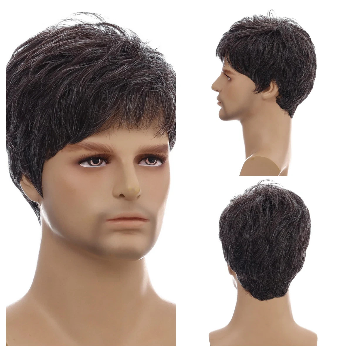 New Fashion Men’s Short Dark Brown Straight Synthetic Full Wigs 8 inch