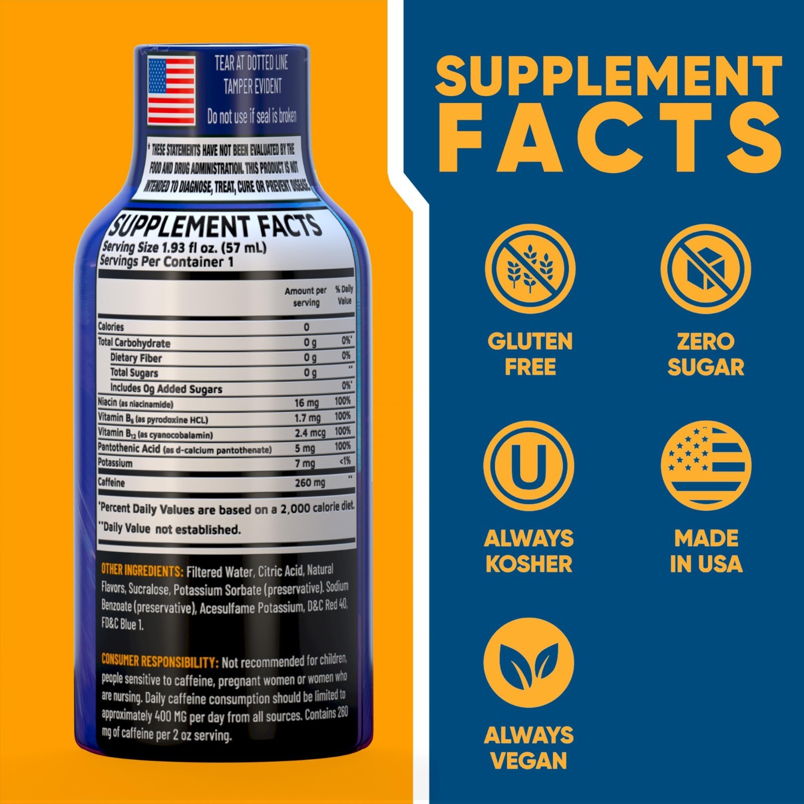 Extra Strength Energy Shot – Mixed Berry, 260mg Caffeine, 14000% B12, Electrolyt