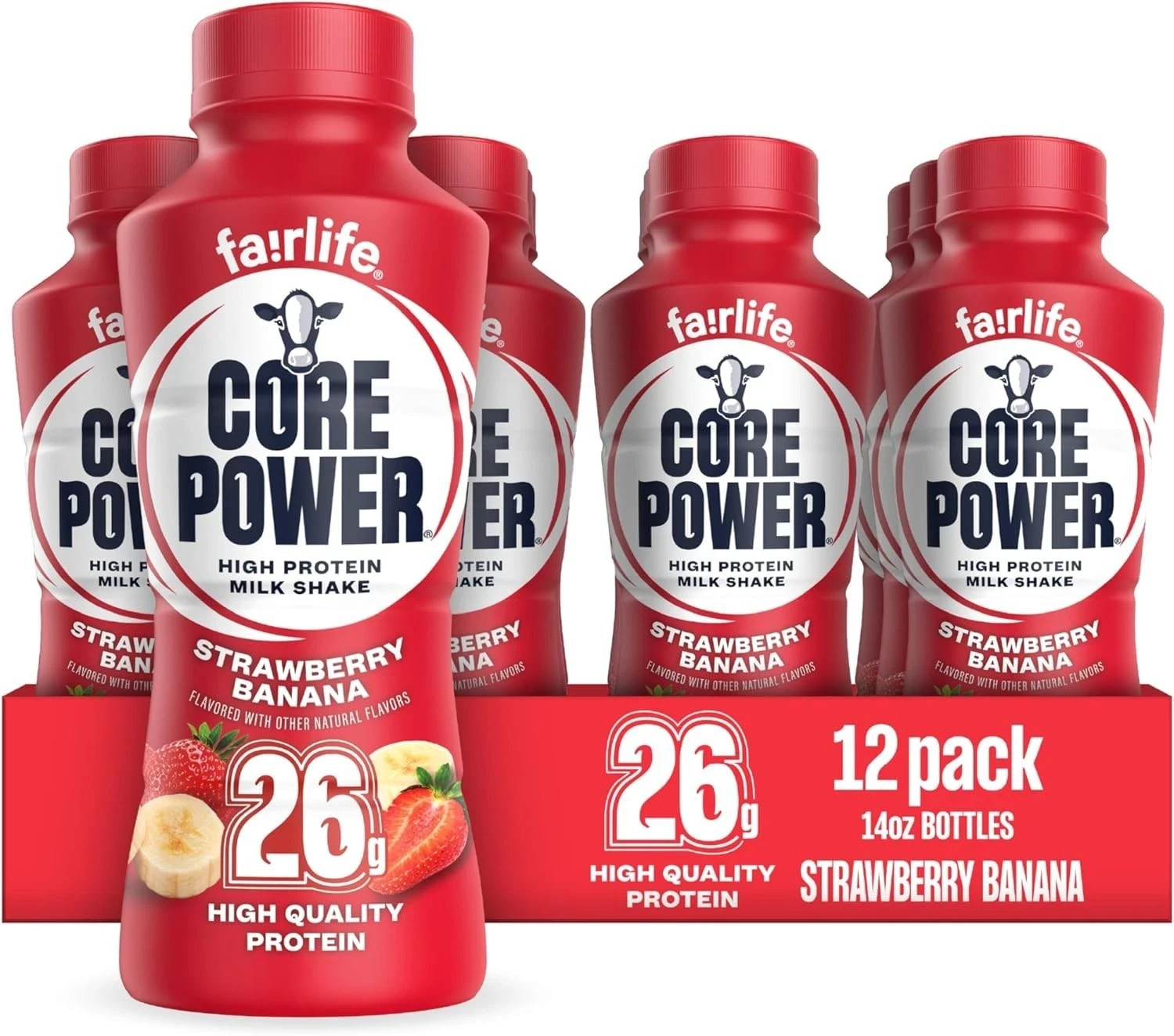 Core Power Protein Shake, Strawberry Banana, 26g Bottle, 14oz, 12 Pack