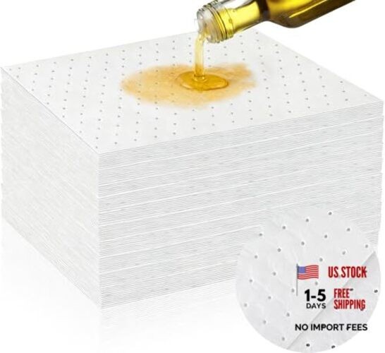 50 Pack Oil Absorbent Pads, 9.8 x 13 Inch Oil Spill Mat, Weight Dimpled White