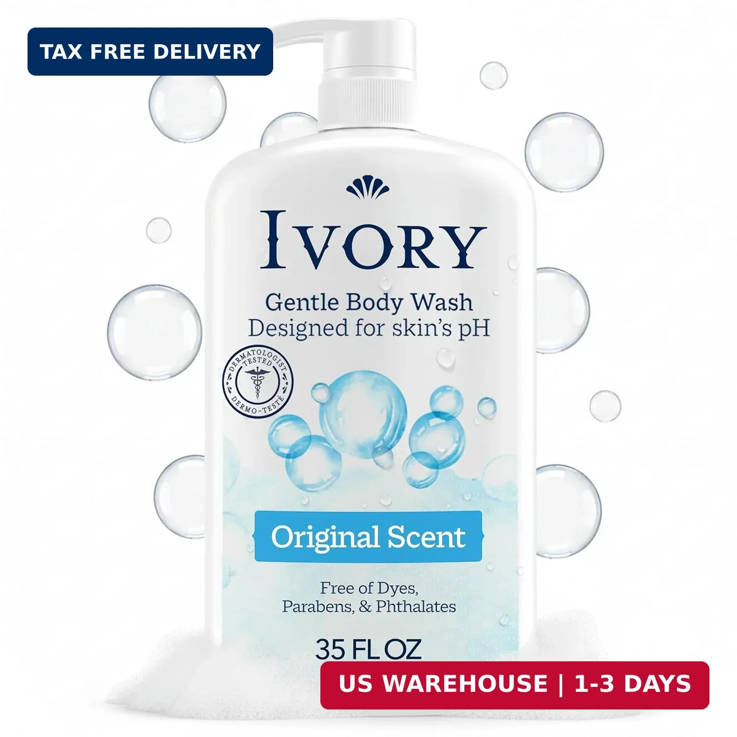 Ivory Body Wash, Designed for the Whole Family, Gentle Formula, Free of Dyes Hea