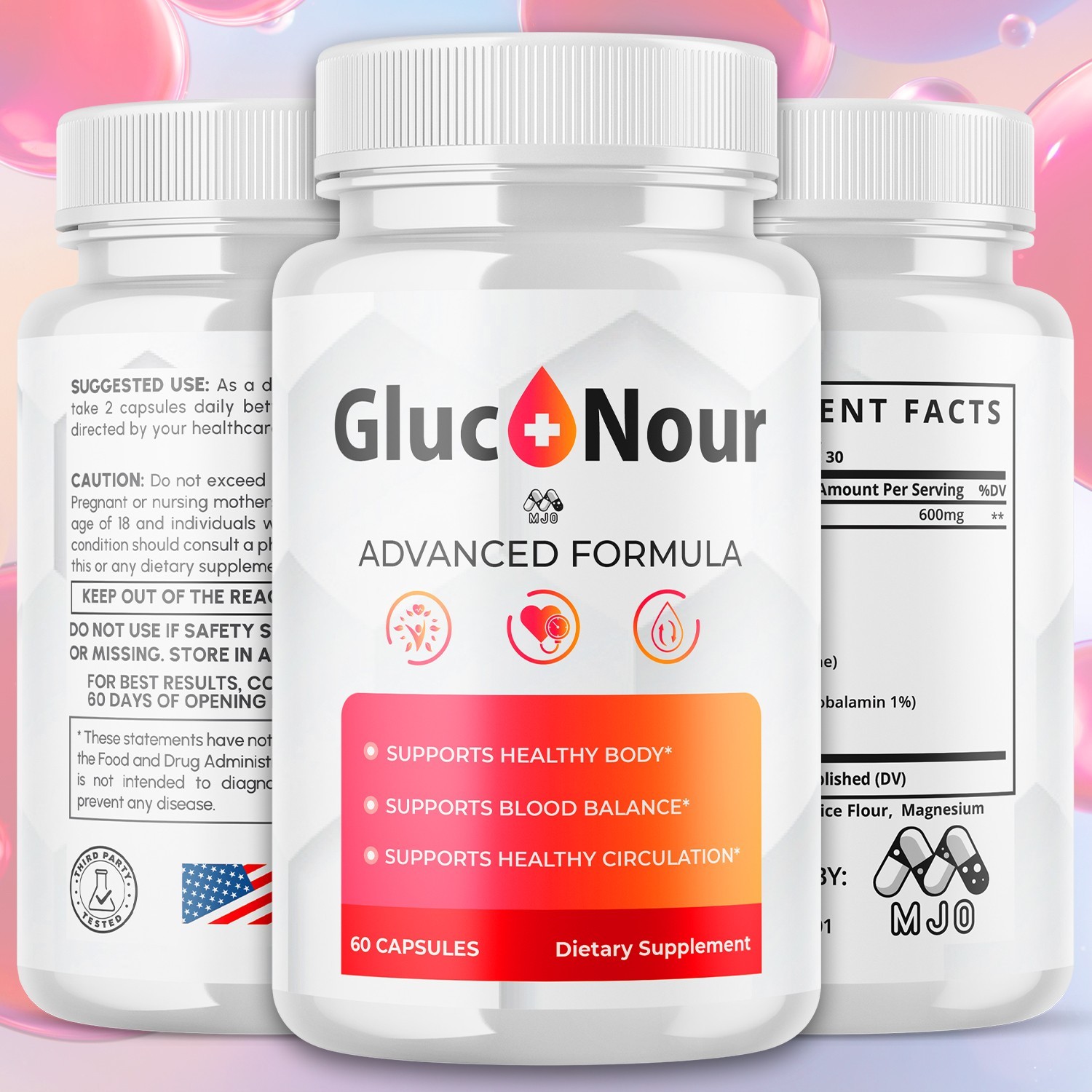 (5 Pack) Gluco Nour Advanced Support Blood Supplement GlucoNour 300 Capsules