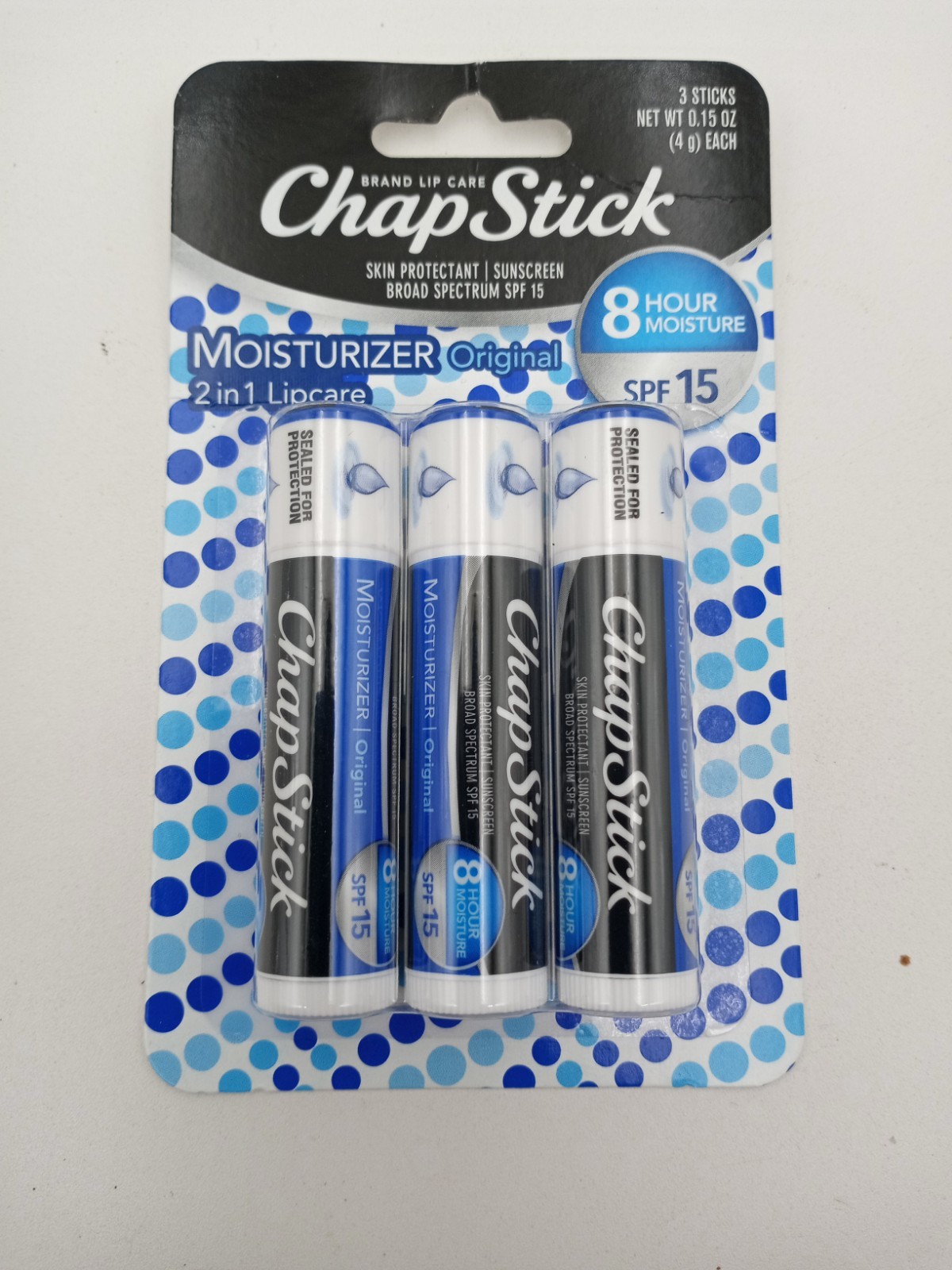 ChapStick 0.15 oz. Lip Moisturizer and Skin Protectant SPF 15 – 3 Sticks (NEW)