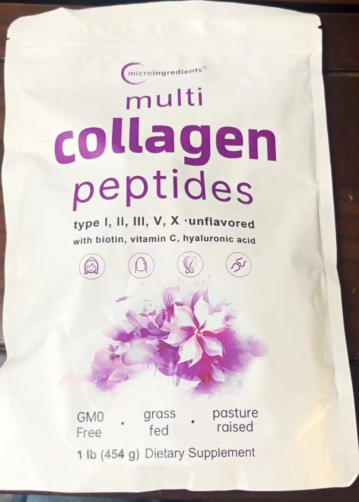 Micro Ingredients Multi Collagen Peptides Powder Unflavored 1 lb Grass Fed