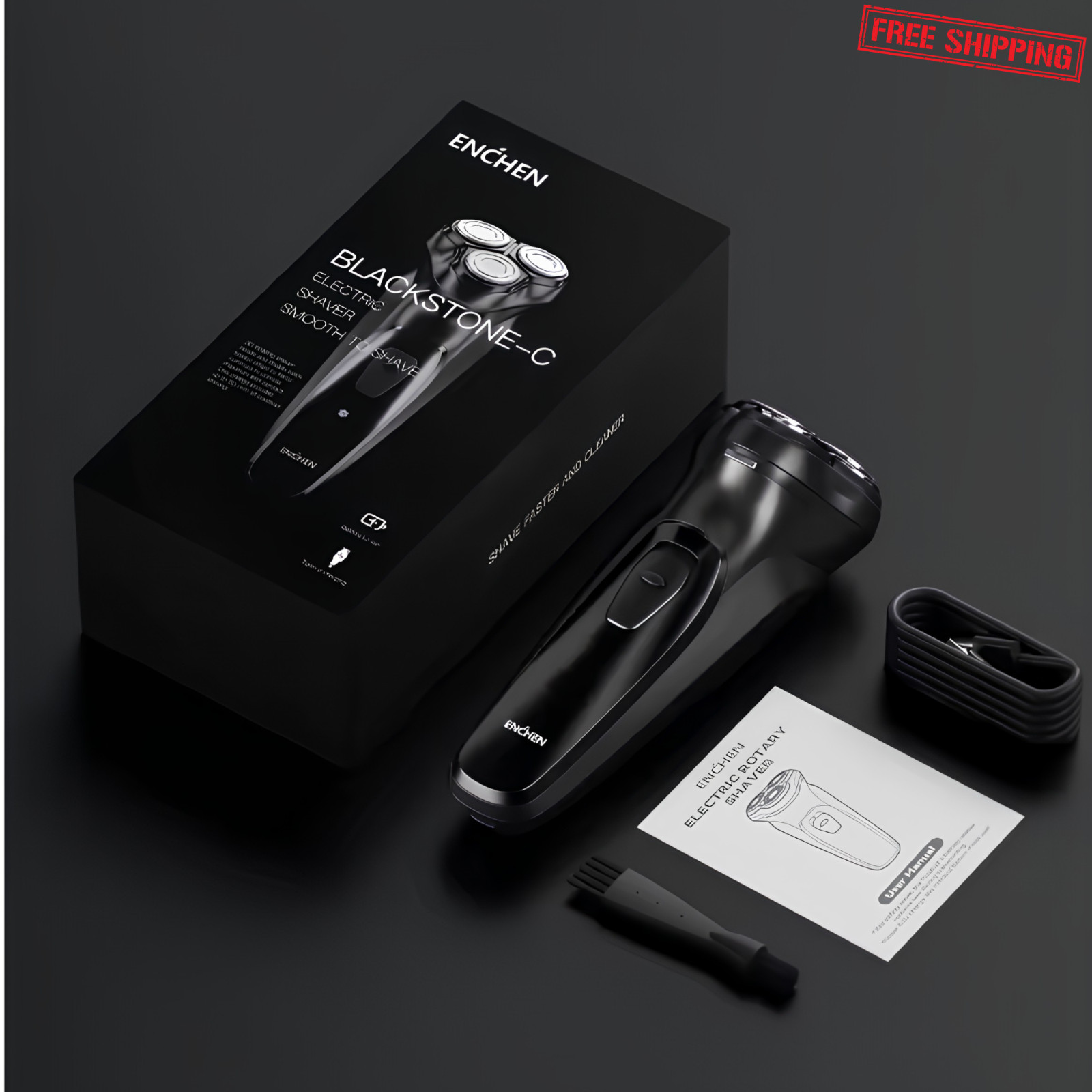 Men Cordless Electric Shaver 3D Floating Rotary Razor Beard Trimmer Type-C