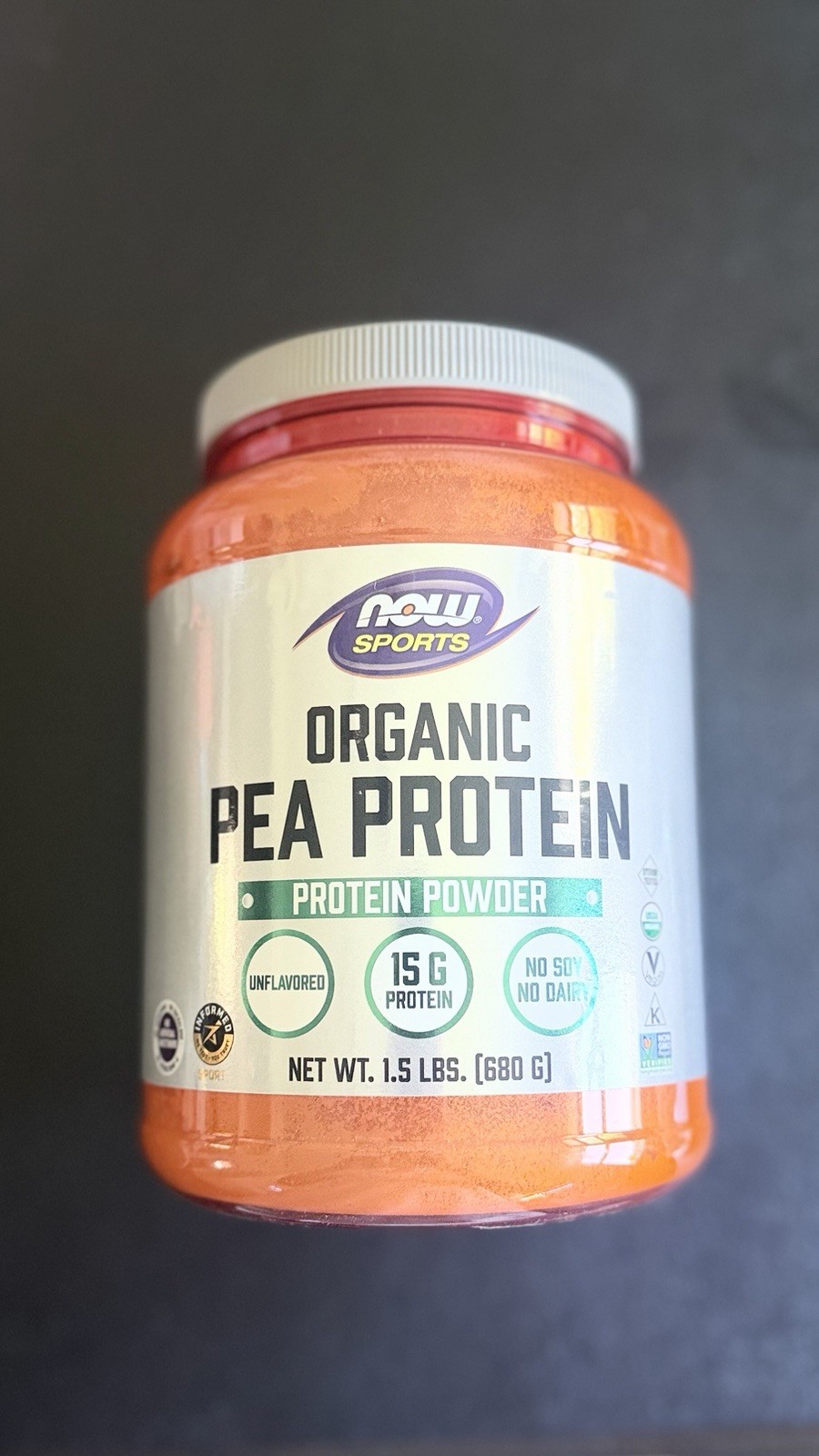 NOW Sports Organic Pea Protein Isolate Powder No Soy/Dairy 1.5lb Exp: 12/28