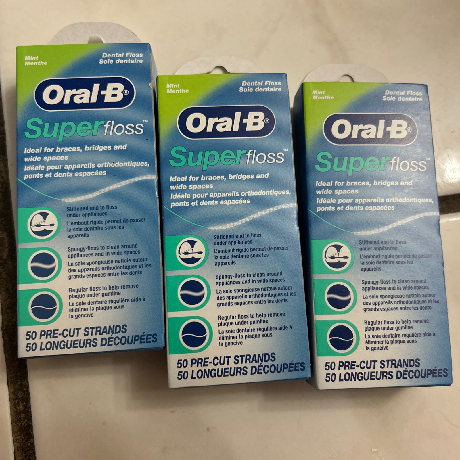 Oral-B Superfloss for Braces, Bridges & Wide Spaces, 50 pre-cut strands – 3 pack
