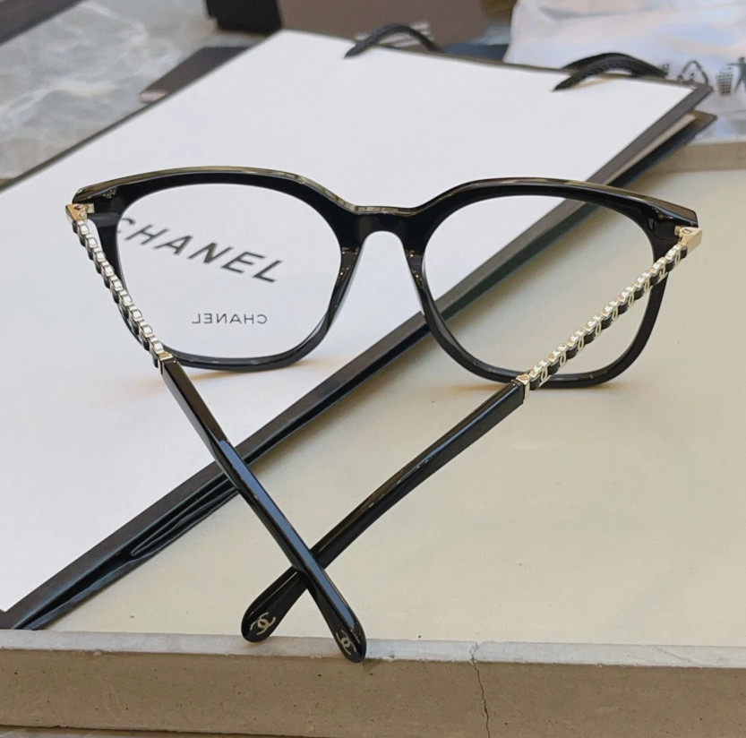 Chanel 3435 black rectangular frame transparent lenses 54 20-140 women’s glasses