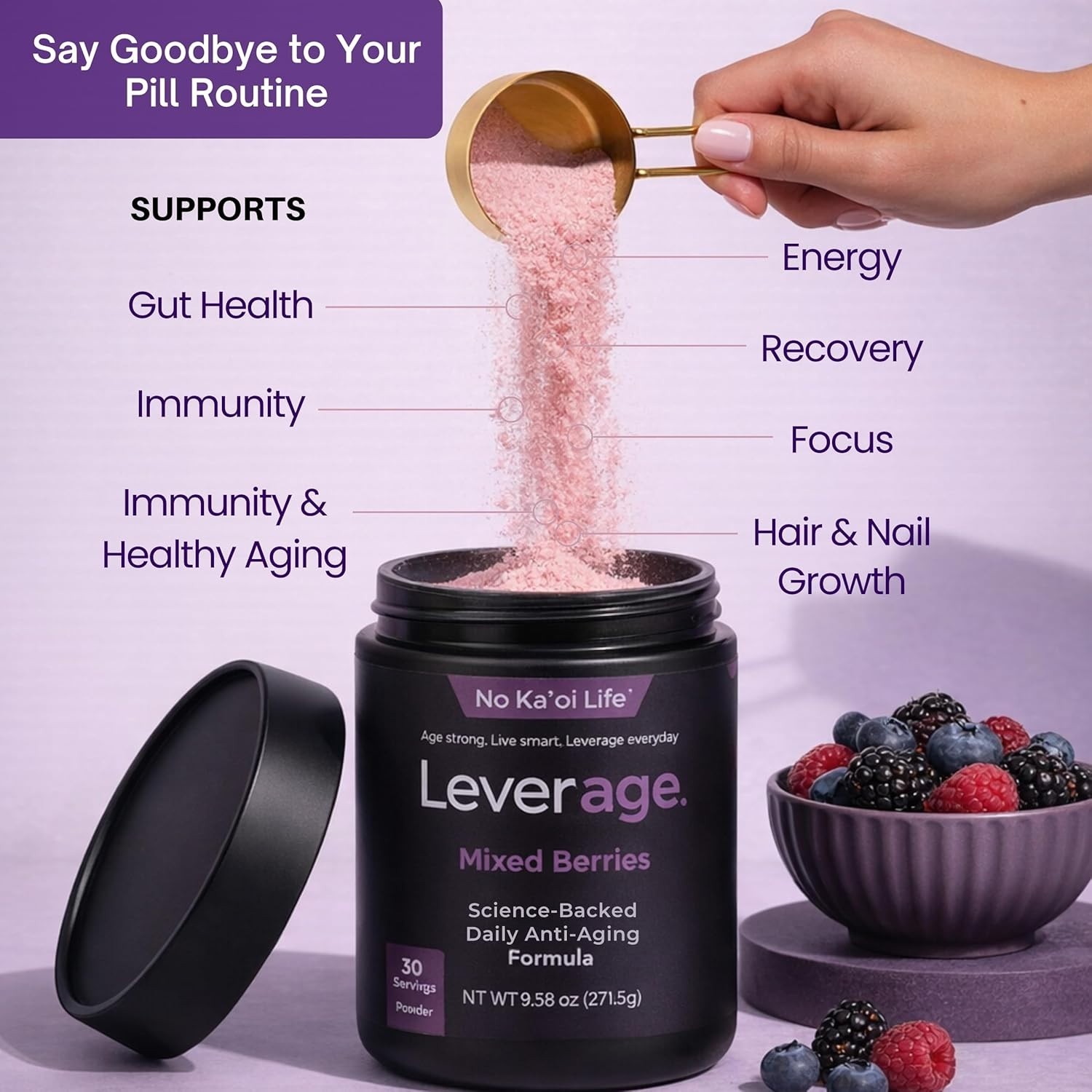 Leverage Anti-Aging Supplement with NMN for NAD+, Biotin & Hyaluronic Acid