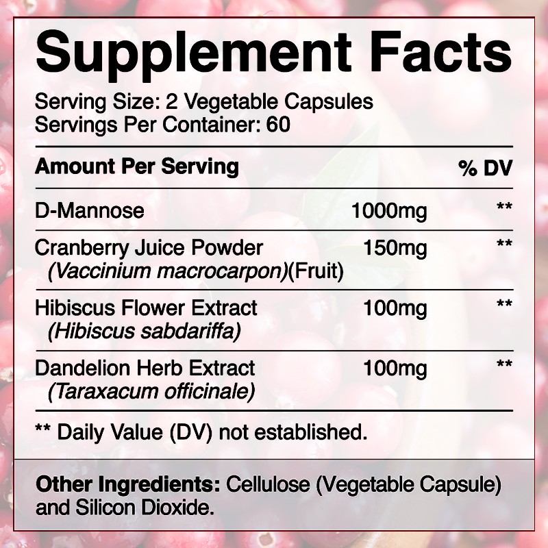 D Mannose Capsules Urinary Tract Cleanse Promotes Bladder Health 120 Pills