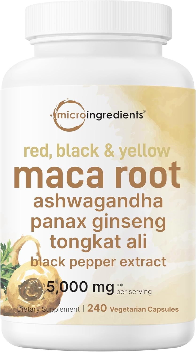 Maca Root 5,000mg Red Yellow Black Maca w/ Ashwagandha ,Panax Ginseng 240 Caps