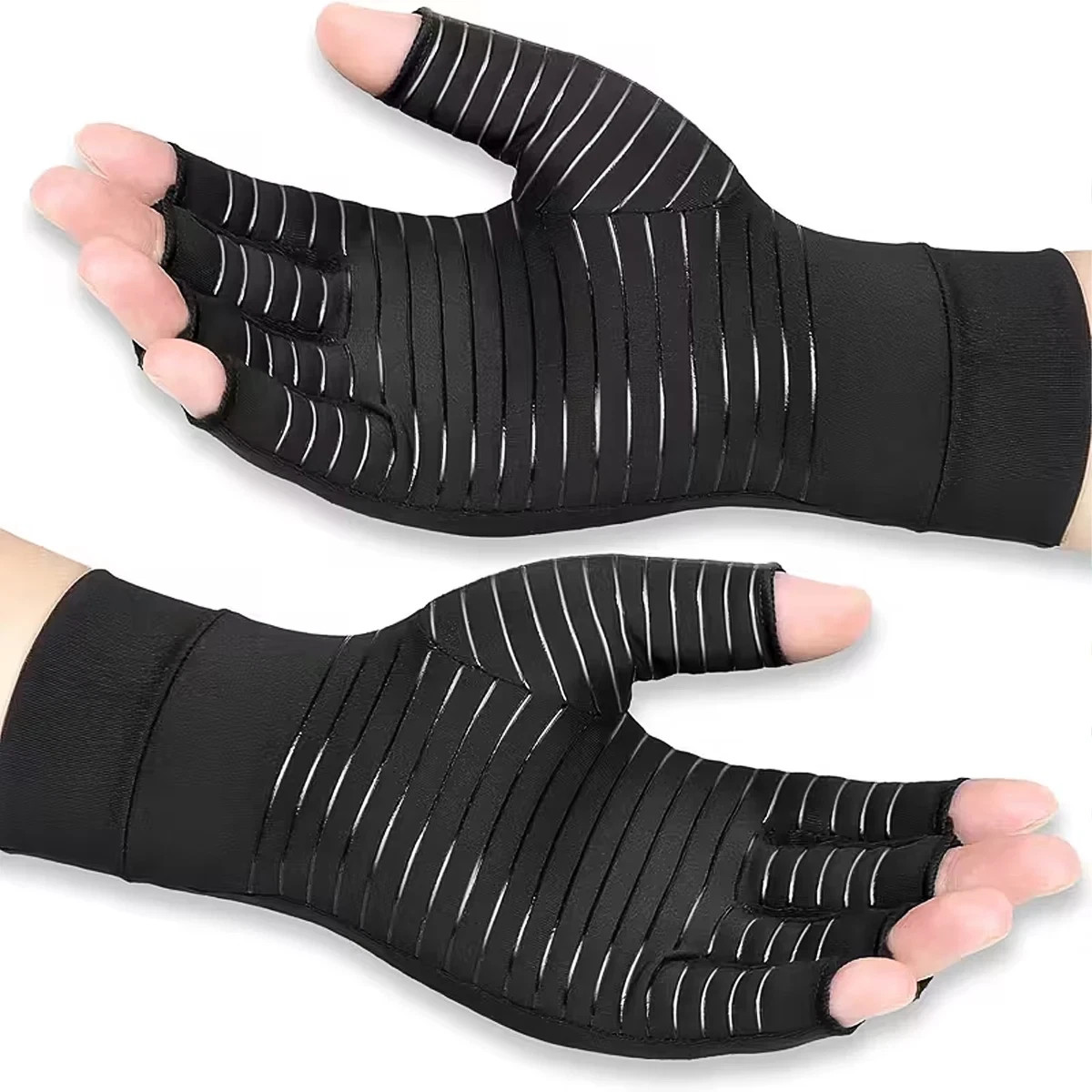 Copper Compression Arthritis Gloves, Open Finger Hand Wrist Support for Rheumato