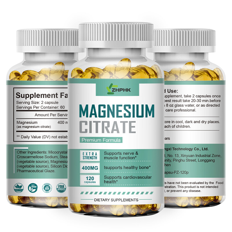 ZHPHK High Absorption Magnesium Citrate 400mg 120 Capsules Dietary Supplement
