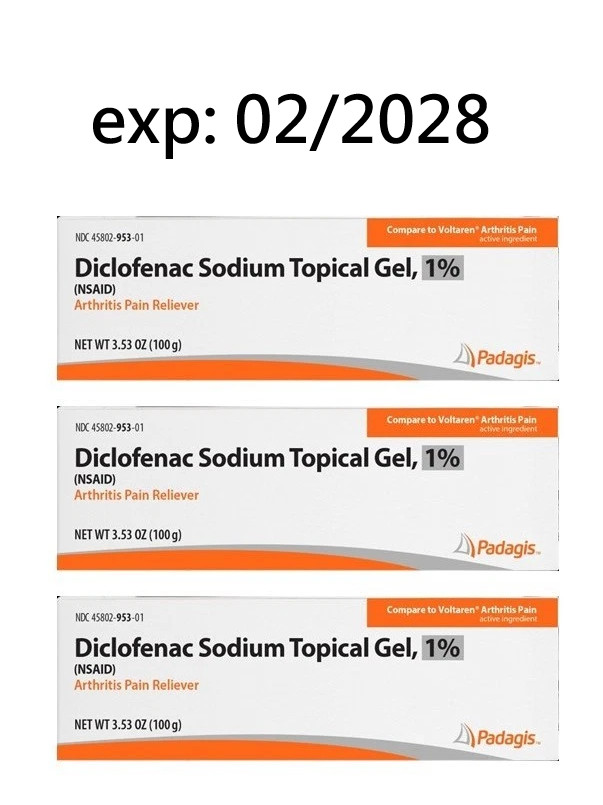 3 pack Padagis Arthritis Pain Diclofenac Gel 1% 100grams NEW IN BOX