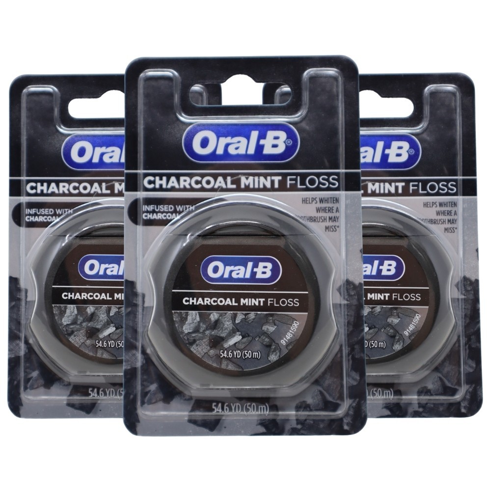 Pack of 3x Oral-B Charcoal Mint Dental Floss, 54.6 YD (50ml)