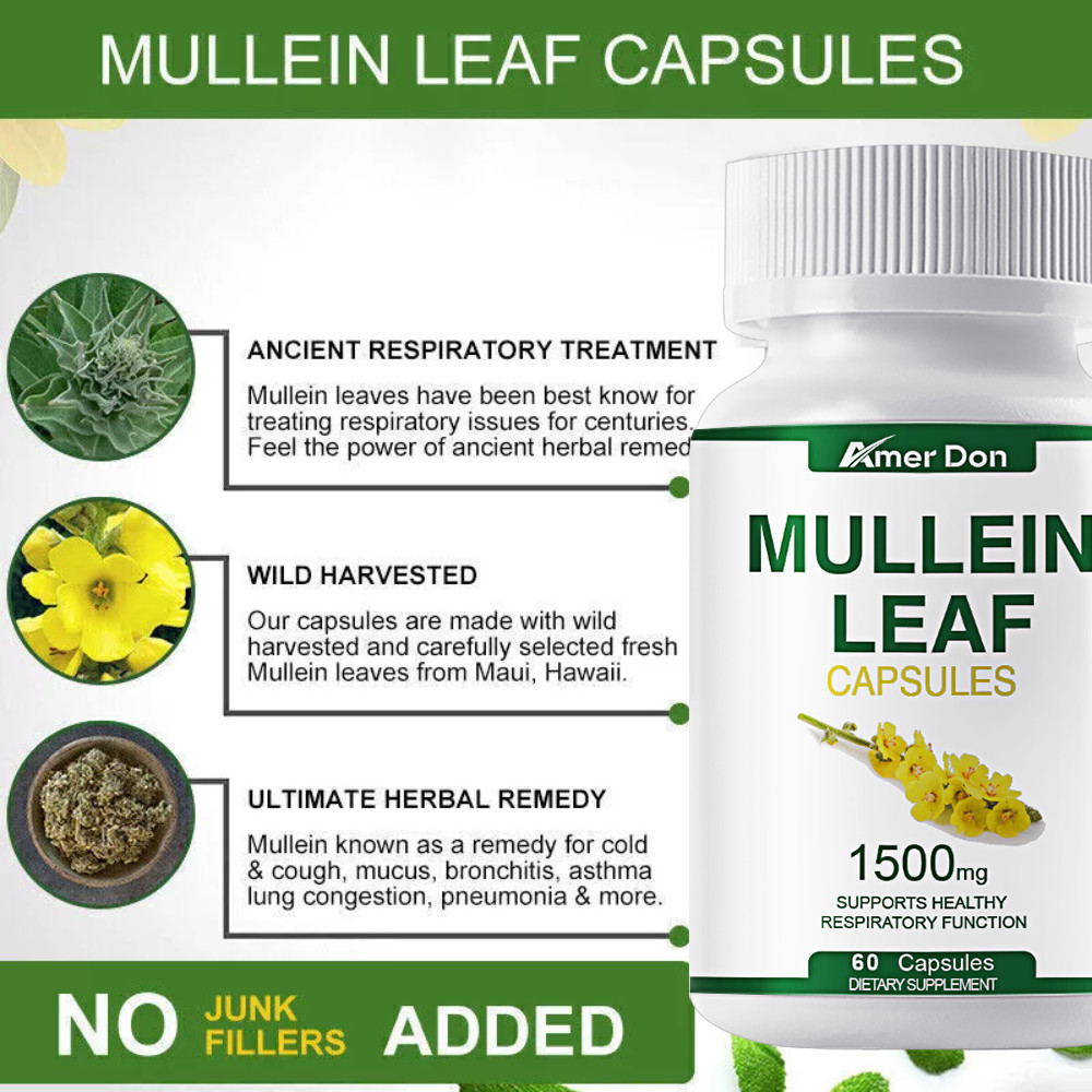 Mullein Leaf Capsules – Lung Cleanse & Cough Relief, Respiratory Health, Detox