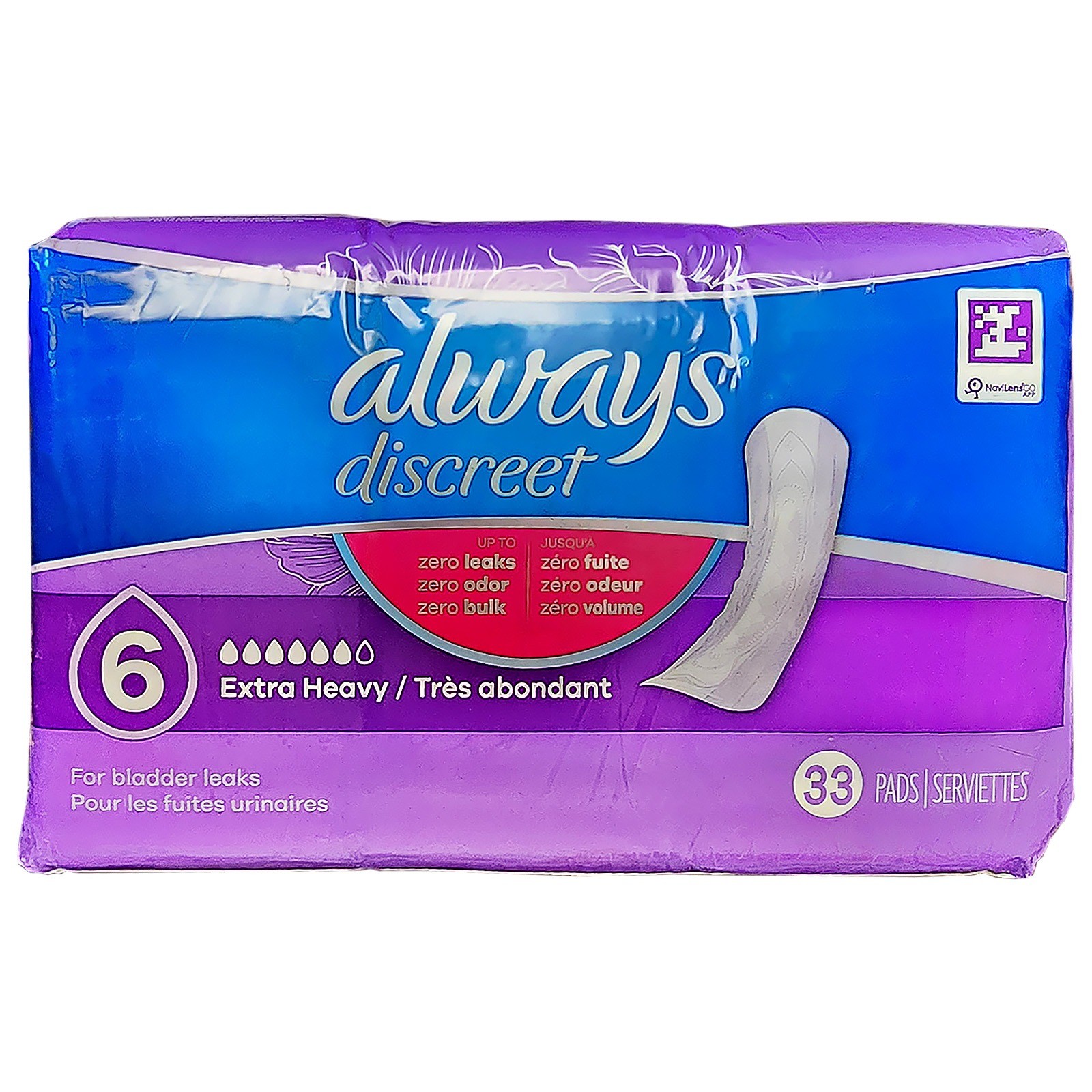 Always Discreet Incontinence Pads, Extra Heavy Absorbency, Regular Length, 33 Ct