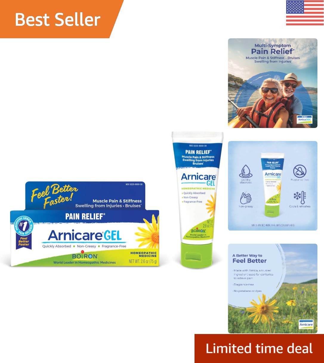 Non-Greasy Pain Relief Gel – Soothing Arnica for Joints and Muscles – 2.6 oz