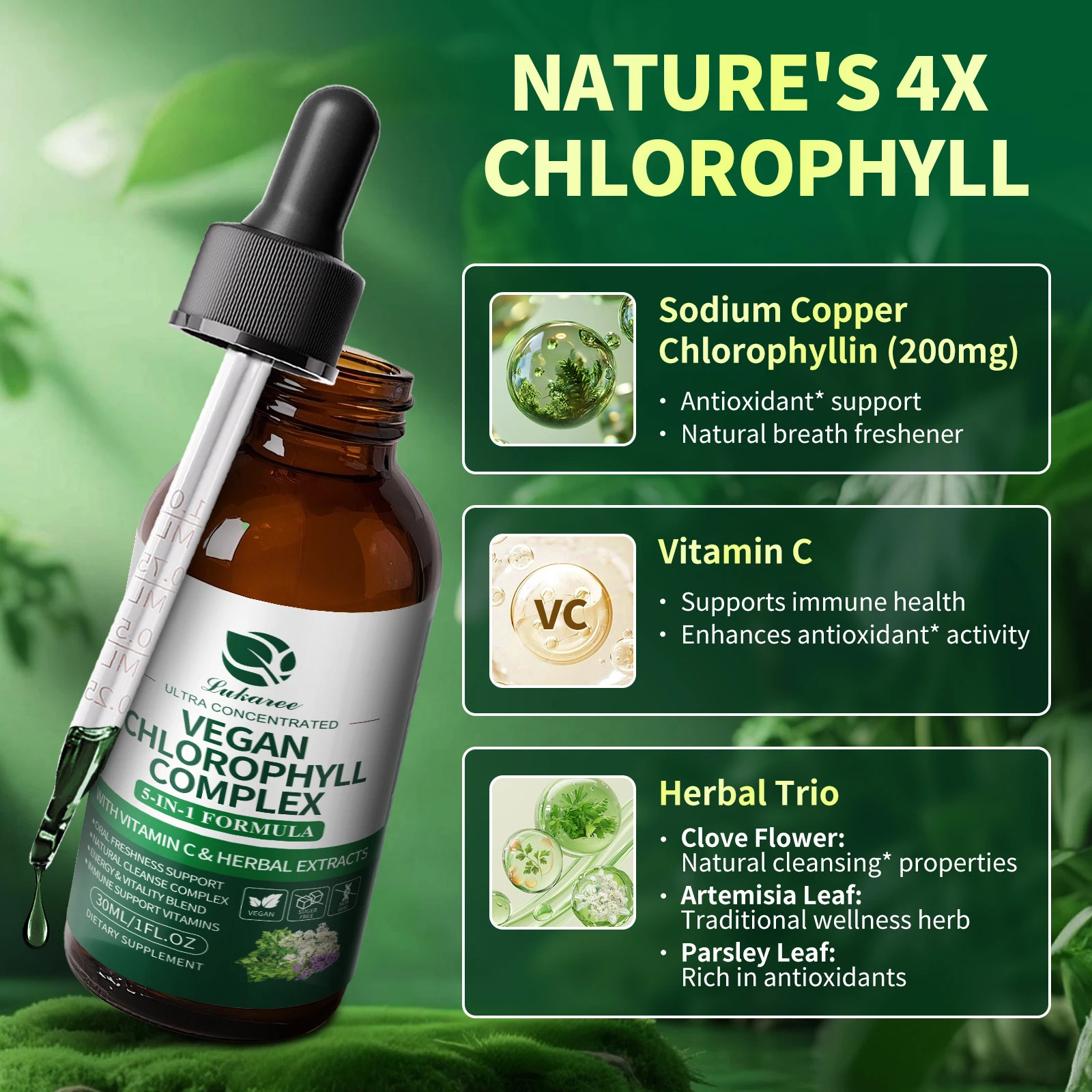 Lukaree 30MLChlorophyll Liquid Drops Supports Natural Cleansing & Immune