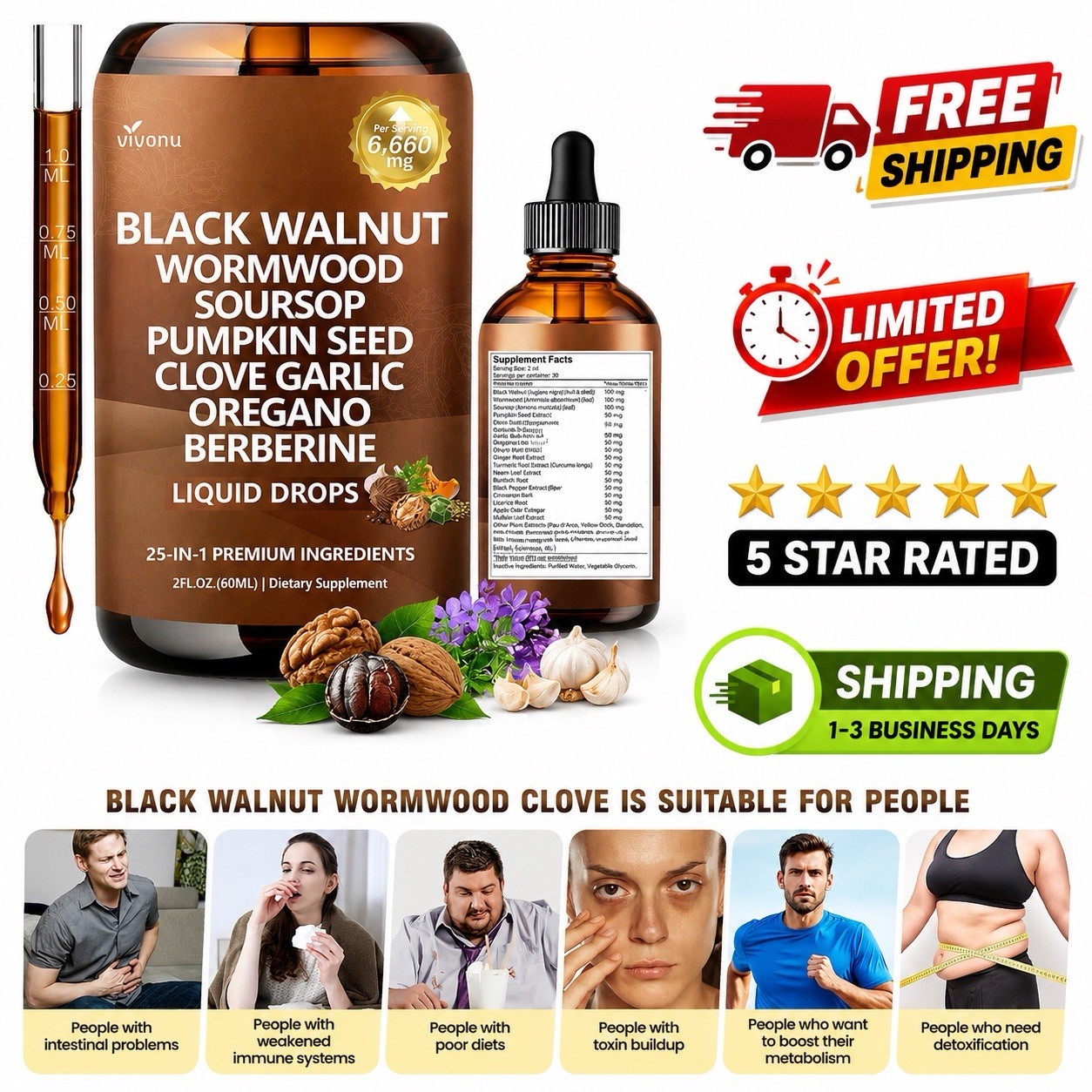 Parasite Cleanse Tincture/Extract-Wormwood,Black Walnut Hull, Clove,Best Quality