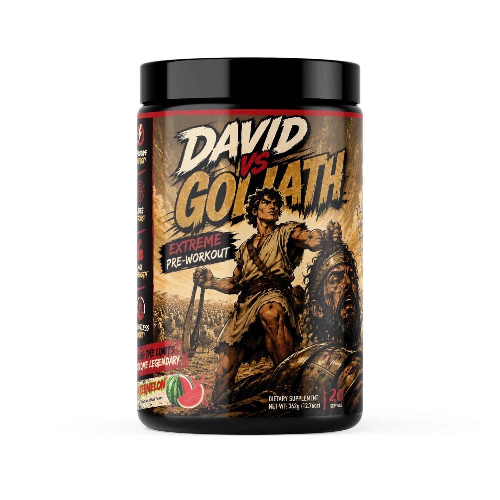 David VS Goliath Extreme High Stim Pre-Workout Free pocket Bible with Purchase.