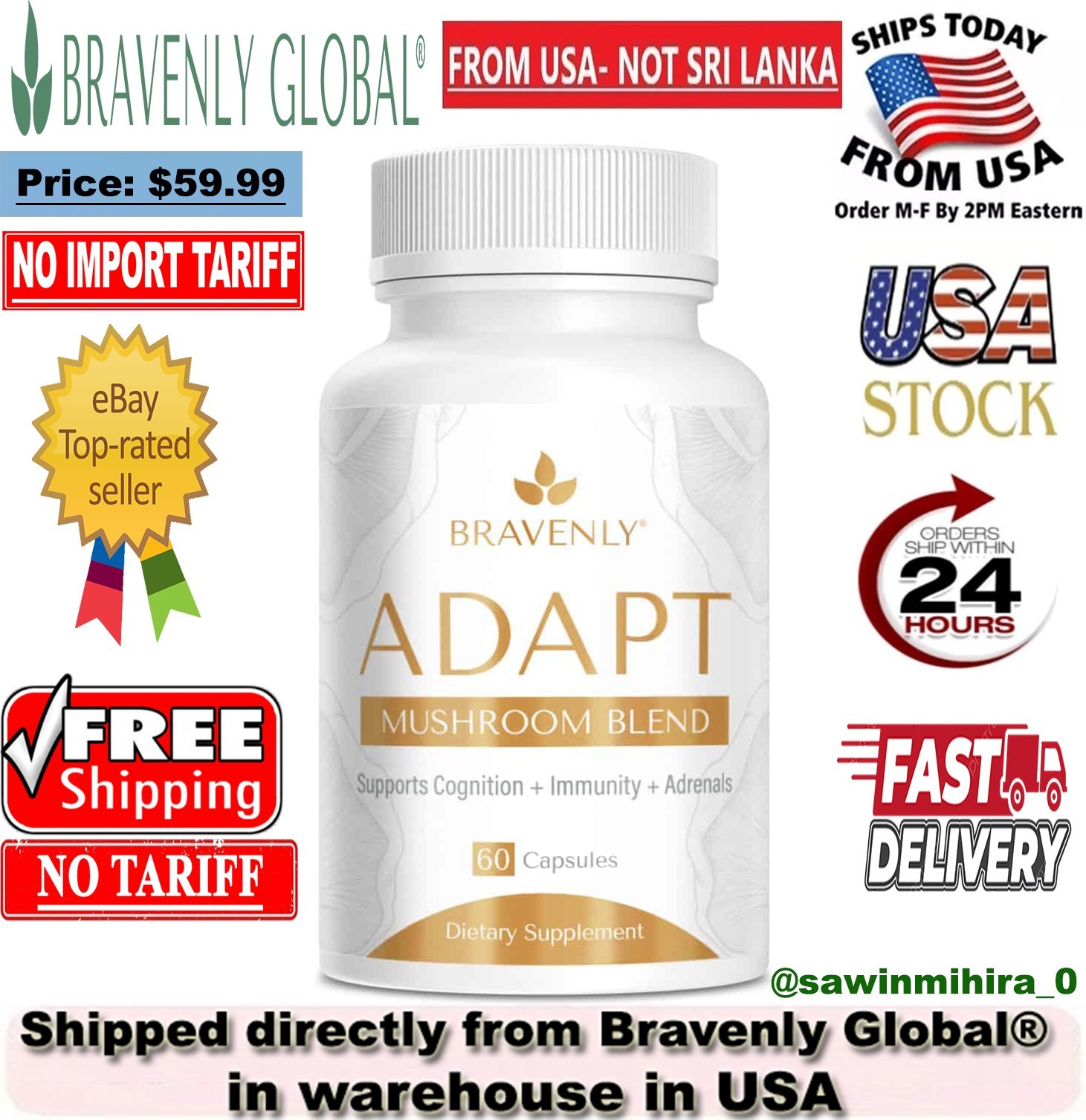 Bravenly Global Adapt Mushroom Blend 60 Capsules – New / Sealed! Exp 4/2027 🔥