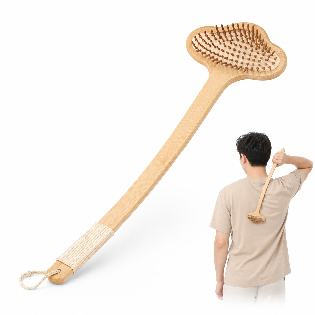 22.04in Bamboo Back Scratcher Long Handle Wide Head Scratching Tool for Adults
