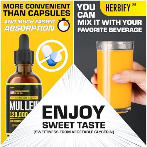 HERBIFY Mullein Drops – Lung Cleanse – Leaf Assorted Flavor Names , Sizes