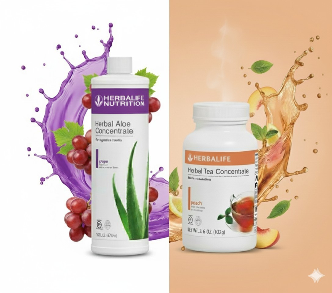 Herbal Tea Concentrate Peach Flavor 3.6Oz & Grape Aloe Pint Exp5/27