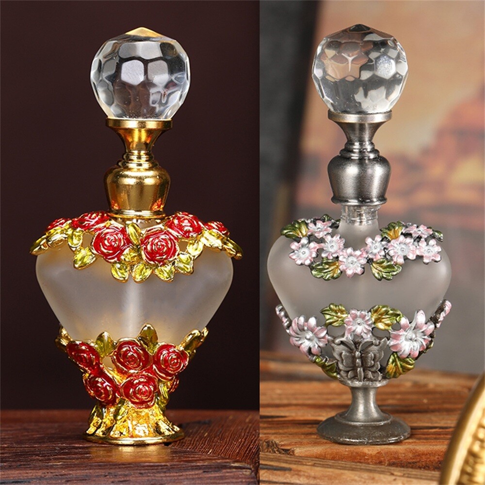 1pc 5ml Perfume Bottle Glass Empty Vintage Essential Oil Container 2 Flower Type