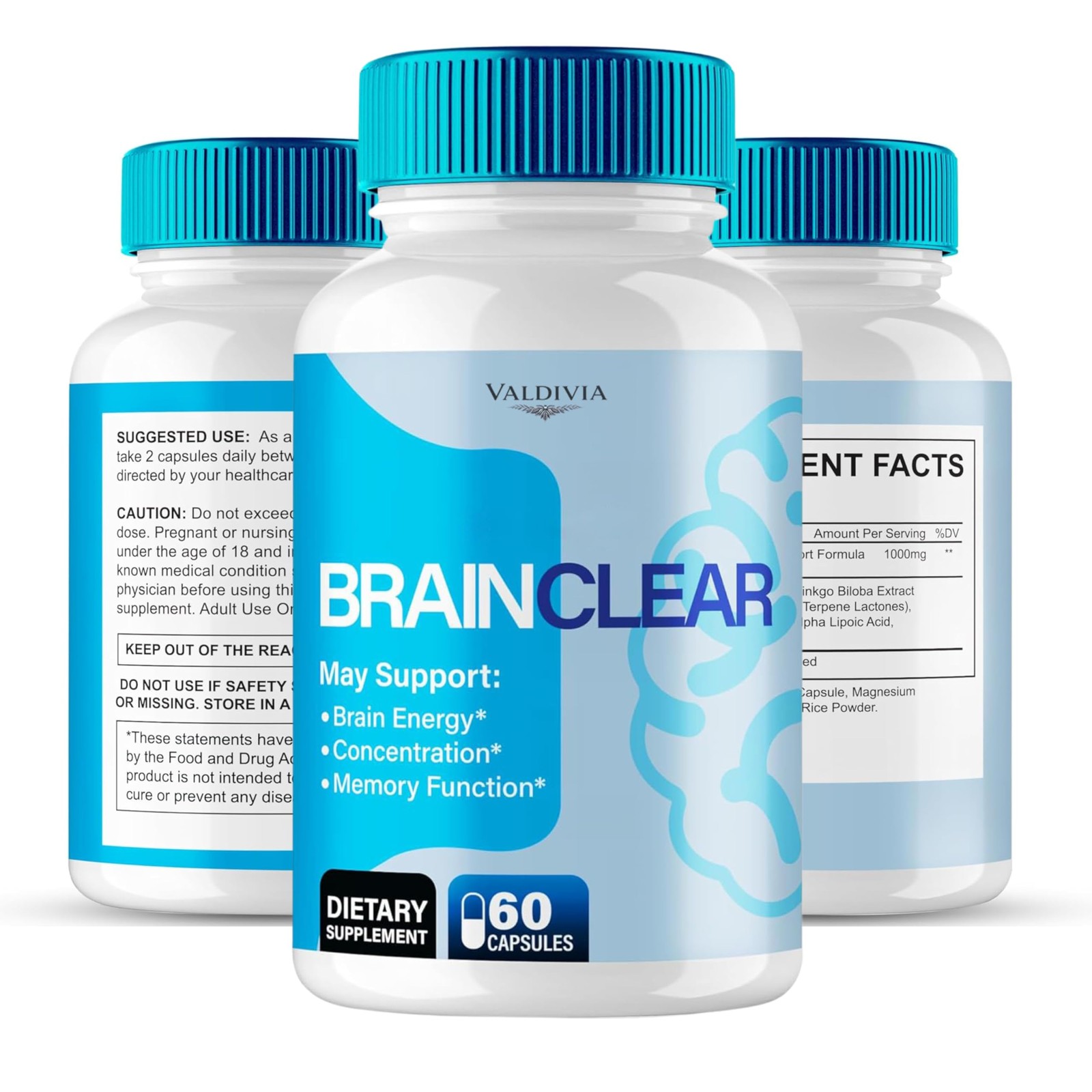 Brain Clear Memory Focus Supplement Capsules Nootropic Daily 1 Pack 60Ct