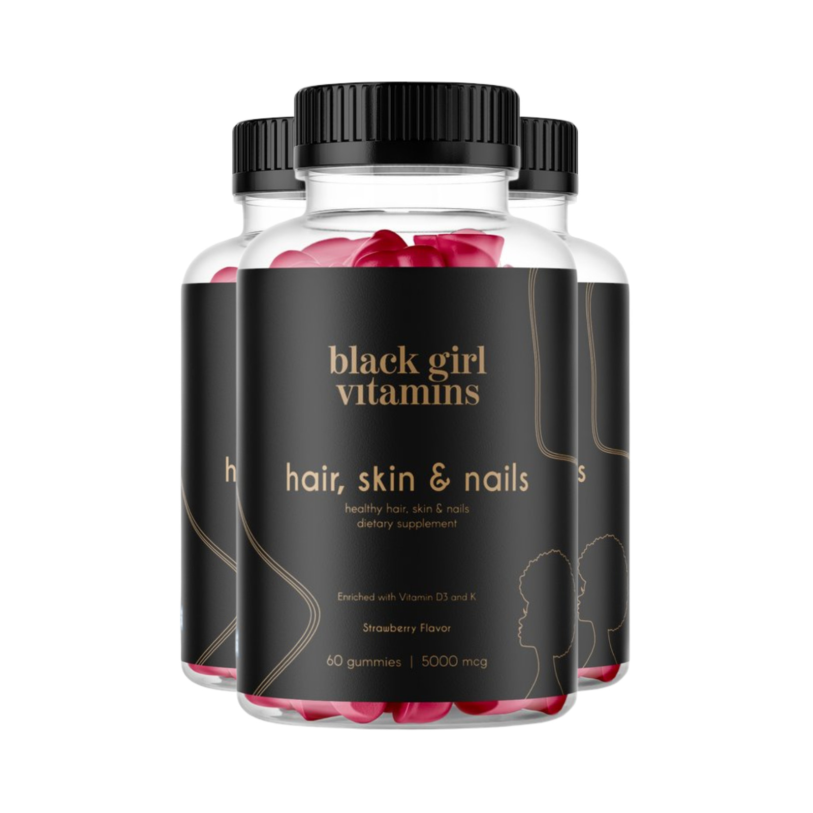 3-Pack Black Girl Vitamins Hair, Skin & Nails Support Gummies – 180 Gummies