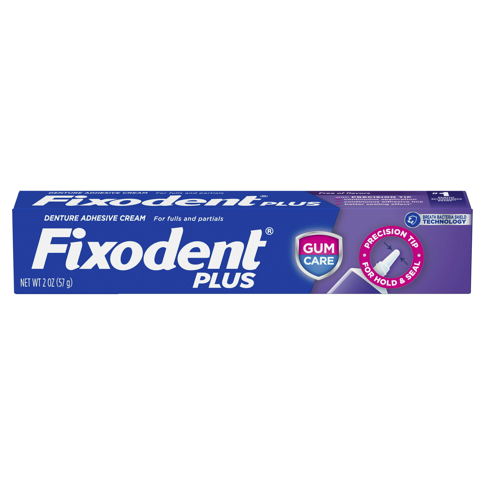 Fixodent Plus Denture Adhesive Cream Precision Hold Seal Tip Flavor Free 2oz