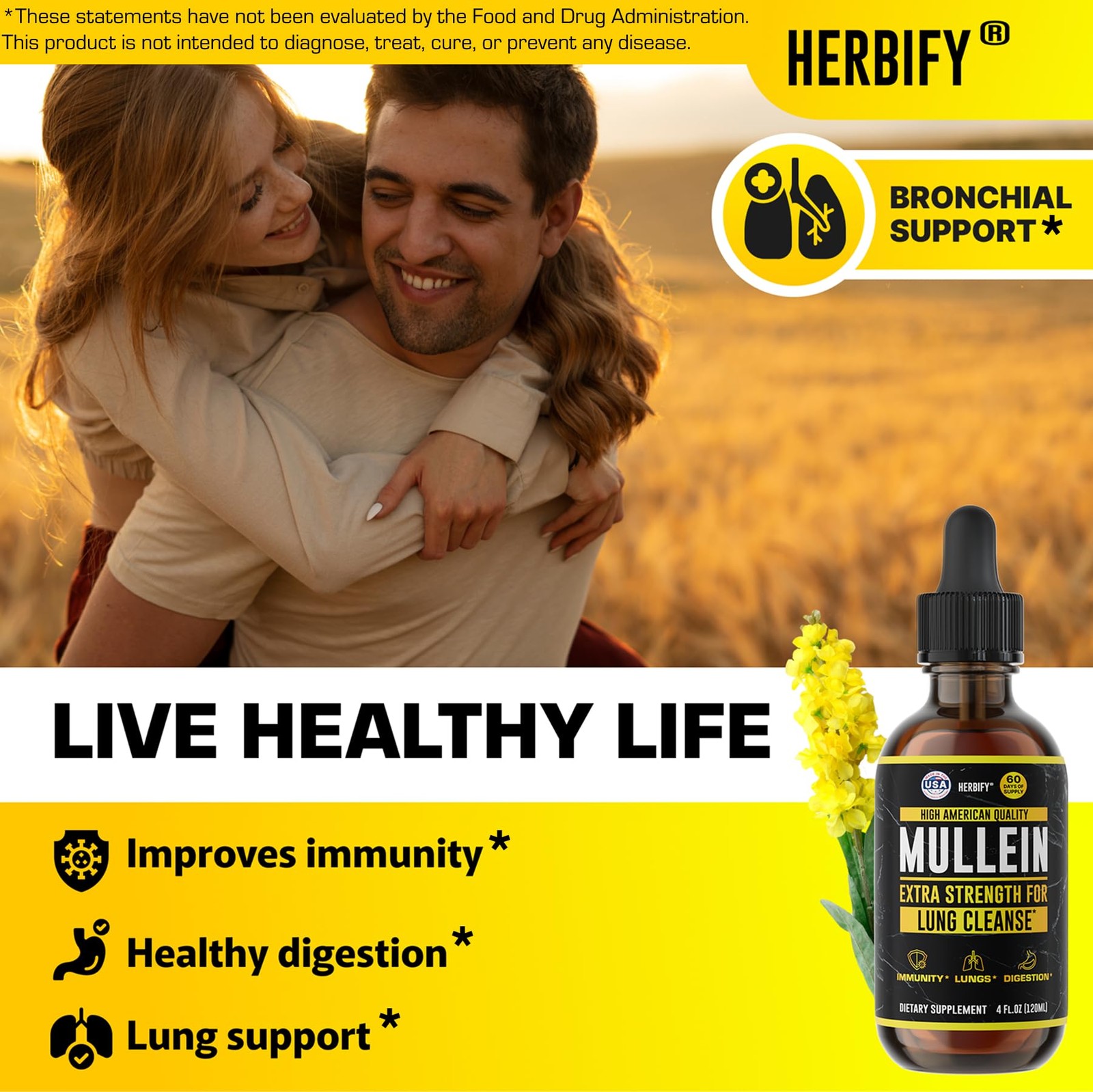 Mullein Drops – Lung Cleanse – Leaf Extract – Powerful Mullein for Immune Sup…