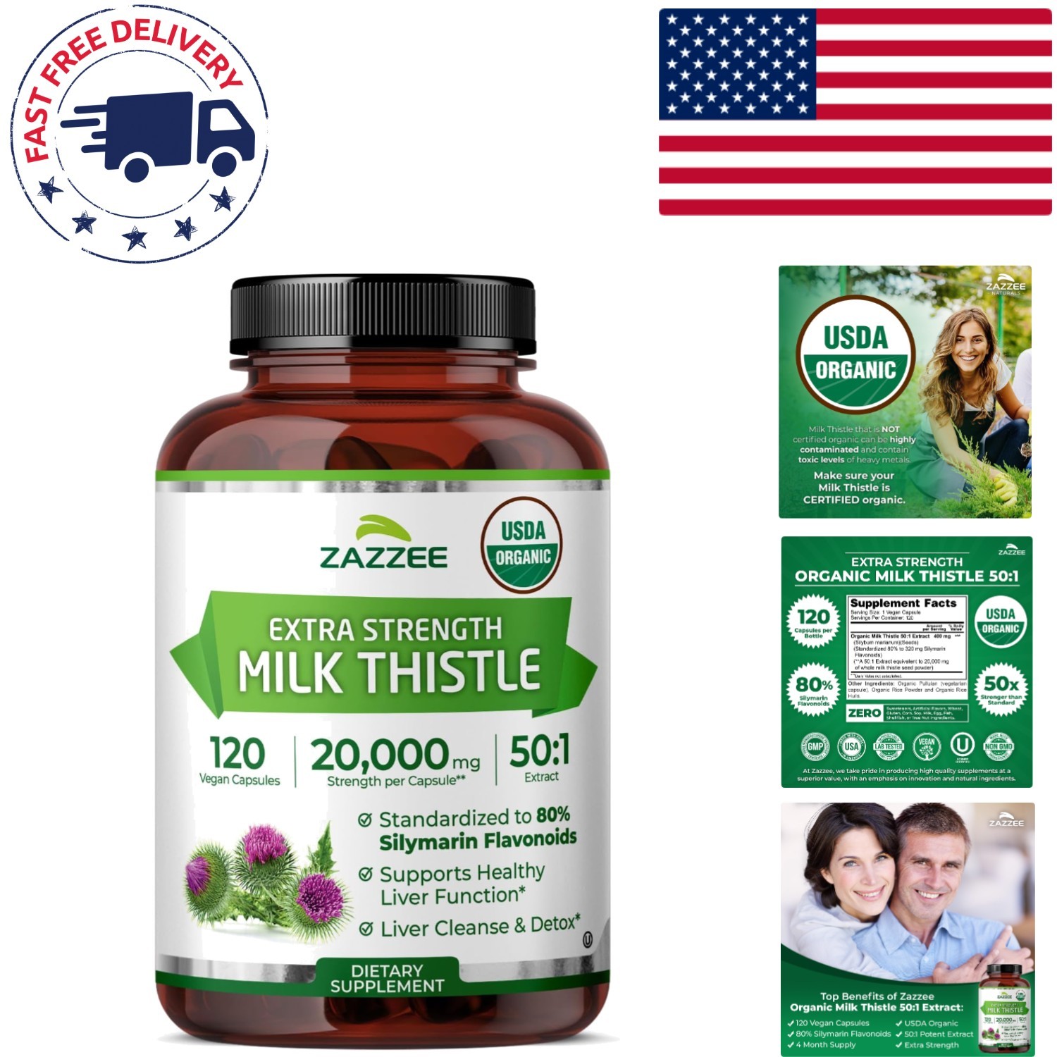 Organic Milk Thistle 50:1 Extract – 120 Capsules for Detox Support