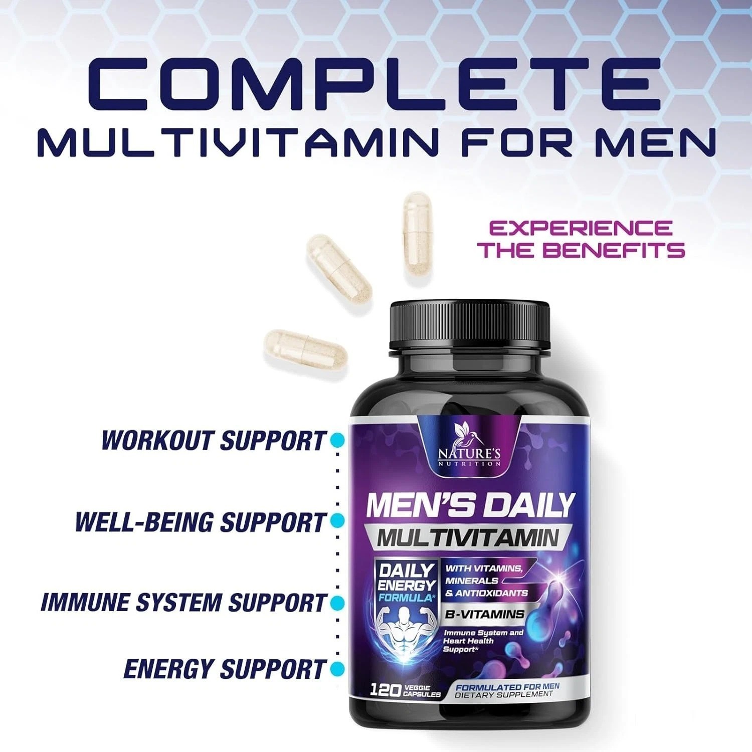 Multivitamin for Men Vitamin A, C, D, E, Zinc, Calcium, Multivitamins for Immune