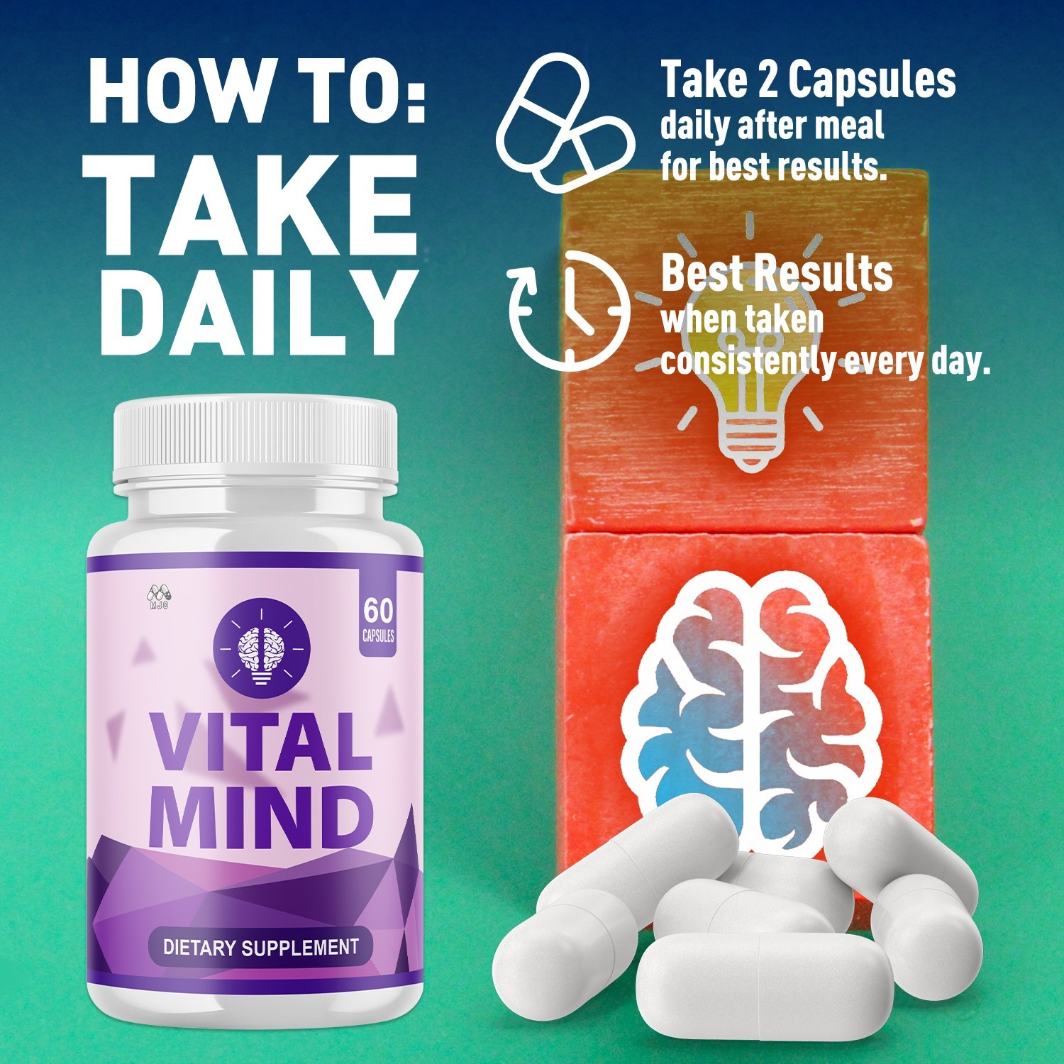 (5 Pack) Vital Mind Advanced Nootropic Brain Support Max Supplement 300 Capsules