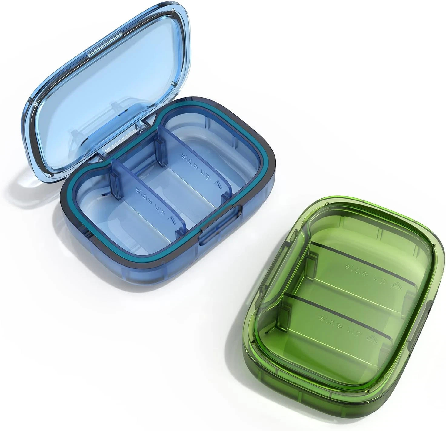 2 Pack 3 Compartment Small Pill Box, Moisture Proof Case, Travel Organizer for P