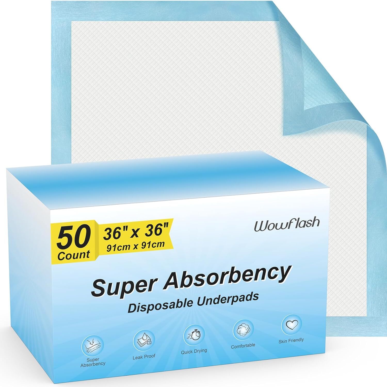50 Count 30” X 36” Super Absorbency Disposable Underpads, Leakproof Quick Drying