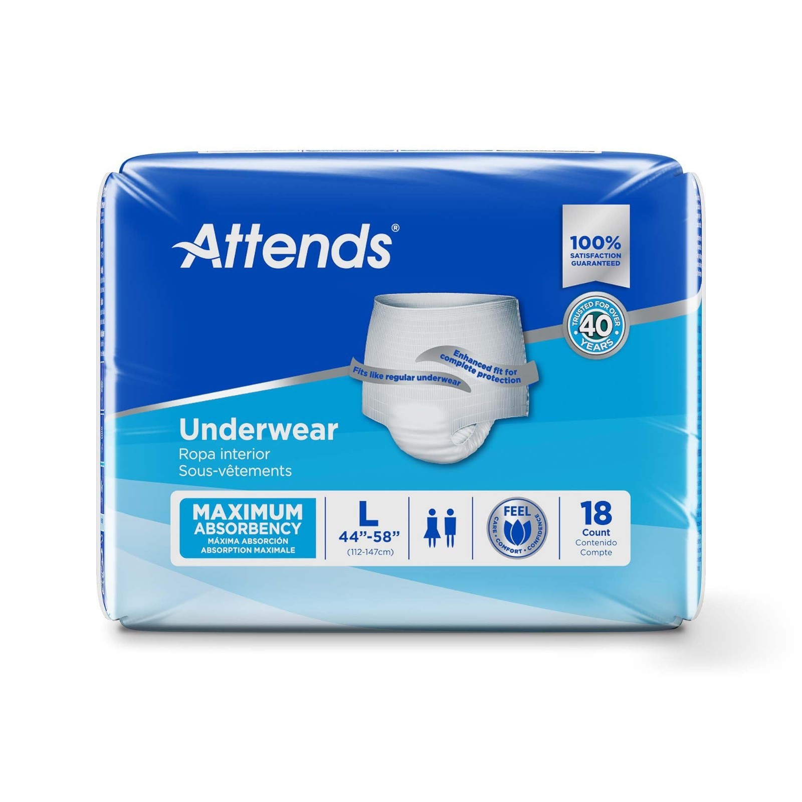 Attends Adult Absorbent Underwear Large 72 Count Maximum Care