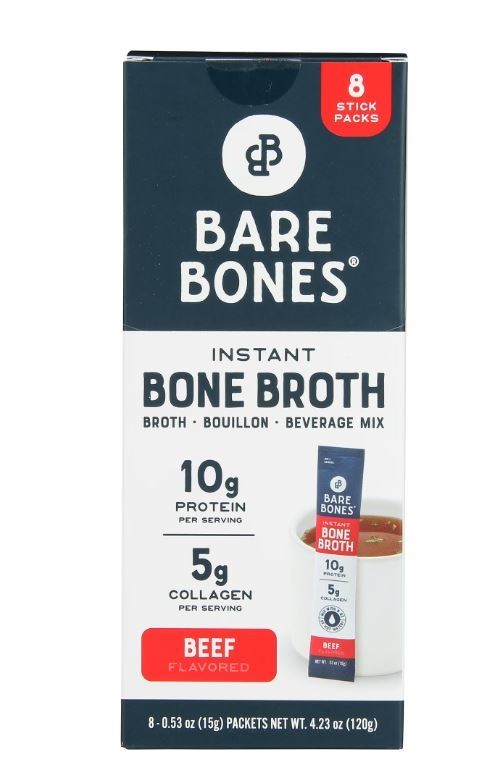 Bare Bones Instant beef bone broth Sticks, 10G Protein, 4.23 oz, 8 Count…..