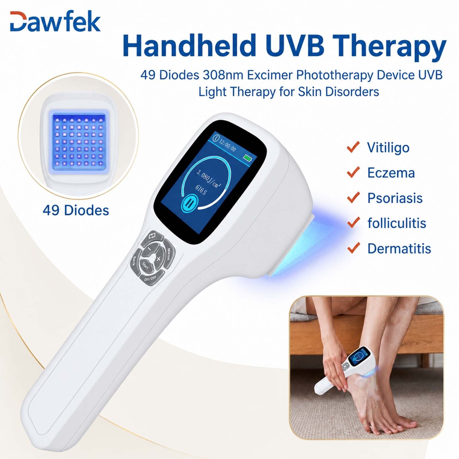 Portable 308nm UVB Skin Care Device Adjustable Timer 1 Yr Warranty Goggles Set