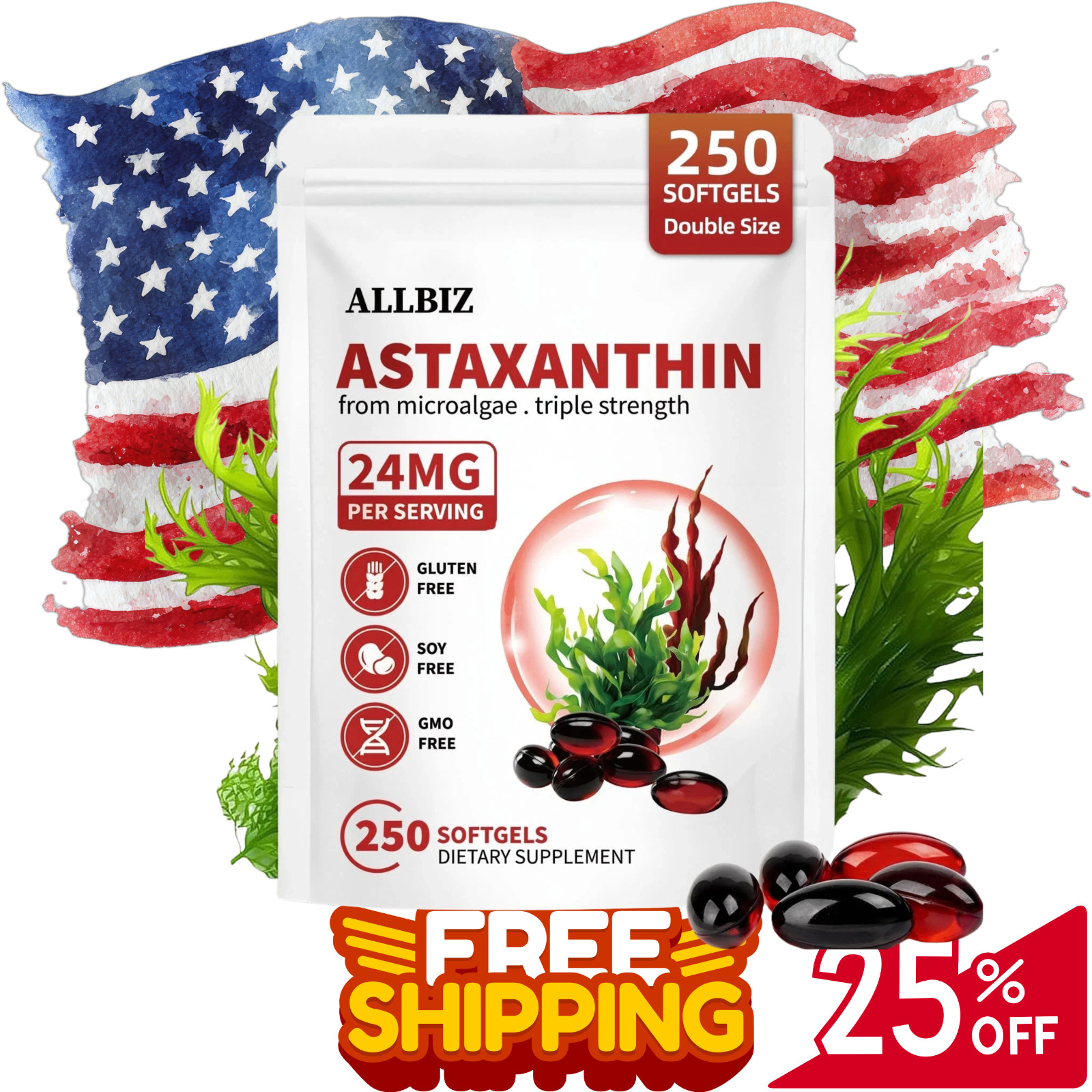 Astaxanthin 24mg | 250 Softgels | 250-Day Supply 250 Count (Pack of 1)
