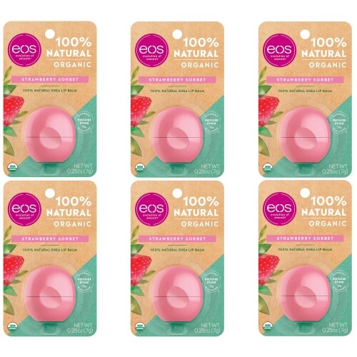 6 Pack Eos Evolution Of Smooth Strawberry Sorbet Lip Balm 0.25 Oz Each